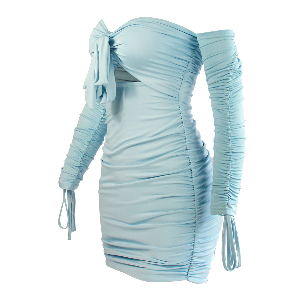 Maeve & Co Women's Bodycon Mini Dress - Off-Shoulder Tie-Front Ruched Party Dress, Long Sleeve