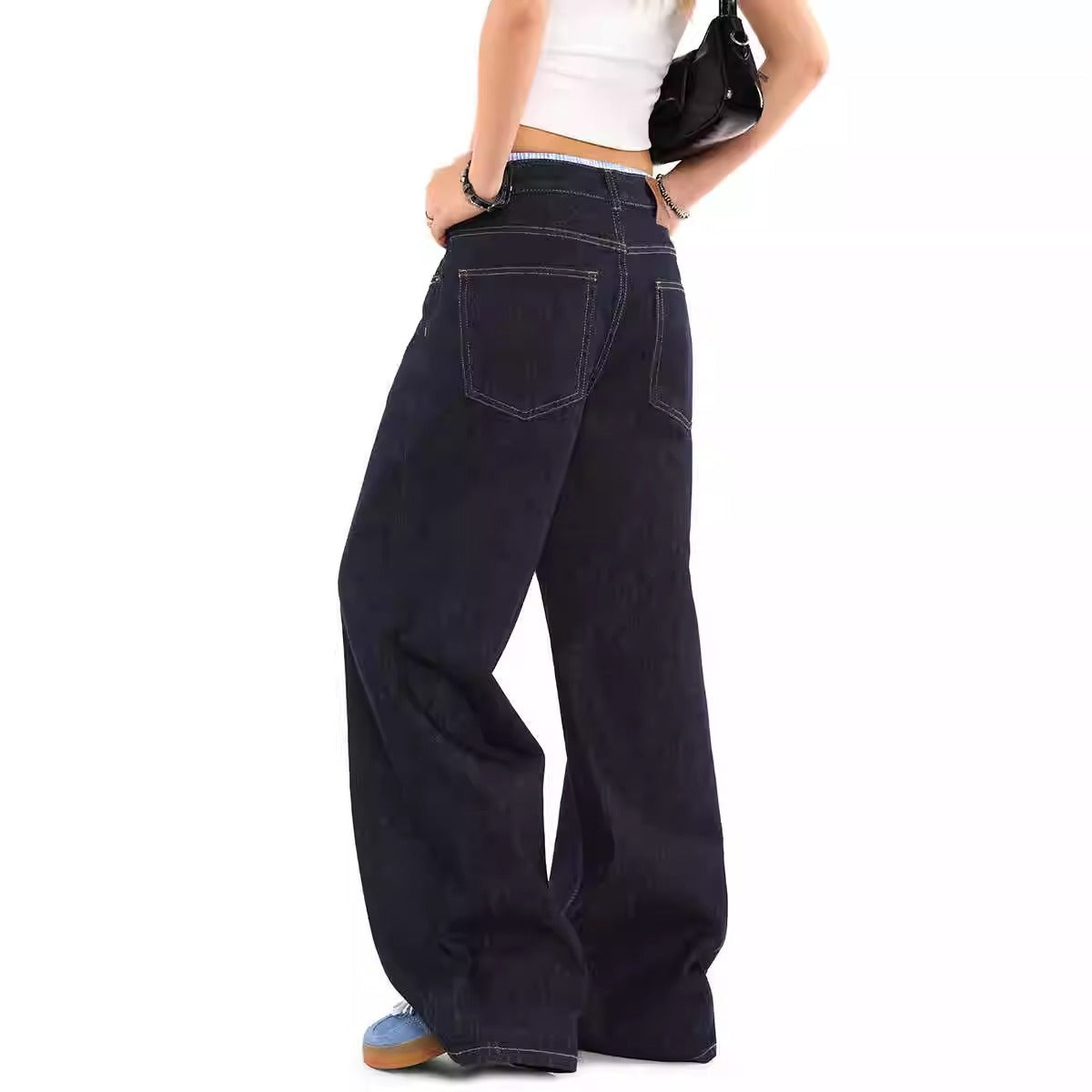 Maeve & Co Women's Wide-Leg Jeans - High-Waisted Relaxed Fit Dark Wash Denim
