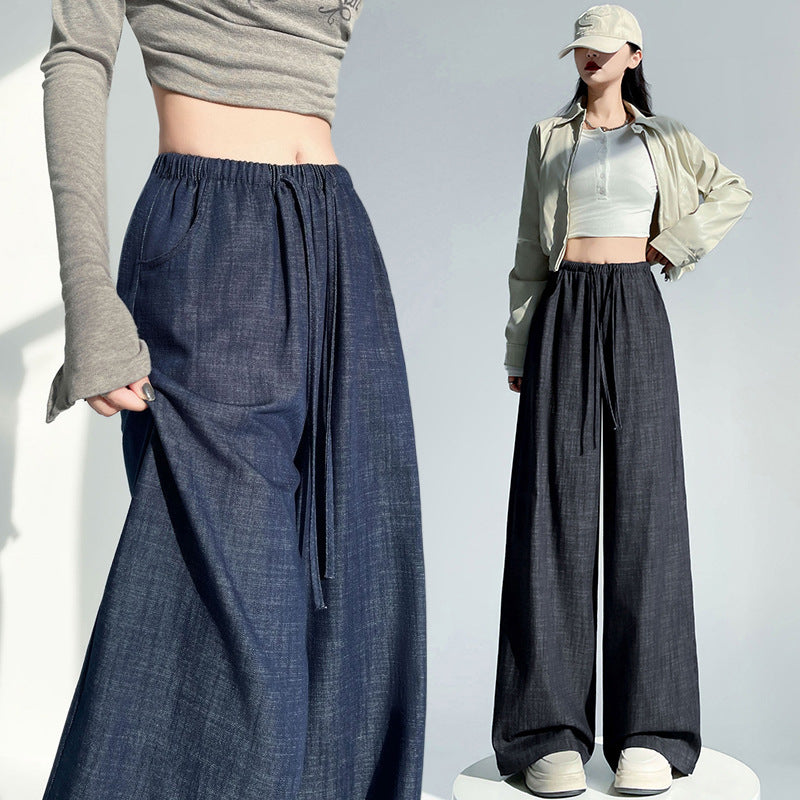 Maeve & Co Women's Wide-Leg Jeans - Drawstring Elastic Waist Floor-Length Denim