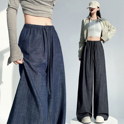 Maeve & Co Women's Wide-Leg Jeans - Drawstring Elastic Waist Floor-Length Denim