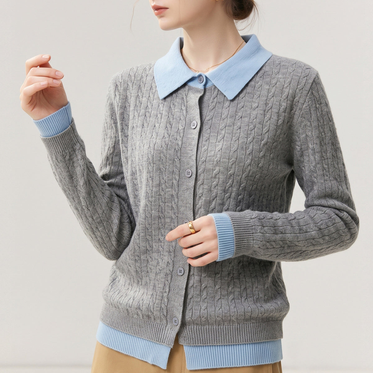 Maeve & Co Women's Collared Cardigan - Contrast Lapel Knitted Cardigan, Long Sleeve, Plus Size