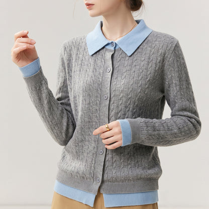 Maeve & Co Women's Collared Cardigan - Contrast Lapel Knitted Cardigan, Long Sleeve, Plus Size