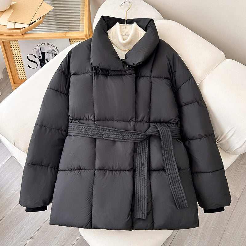 Maeve & Co Women's Belted Puffer Jacket - Stand Collar Padded Winter Coat