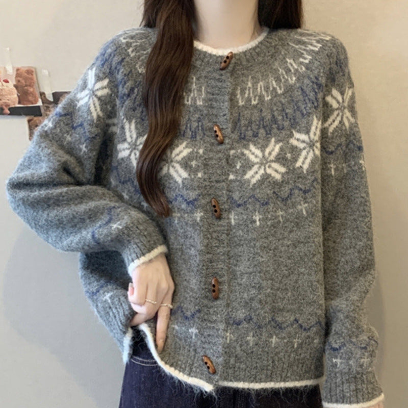 Maeve & Co Women's Fair Isle Cardigan - Check Pattern Knitted Cardigan, Long Sleeve