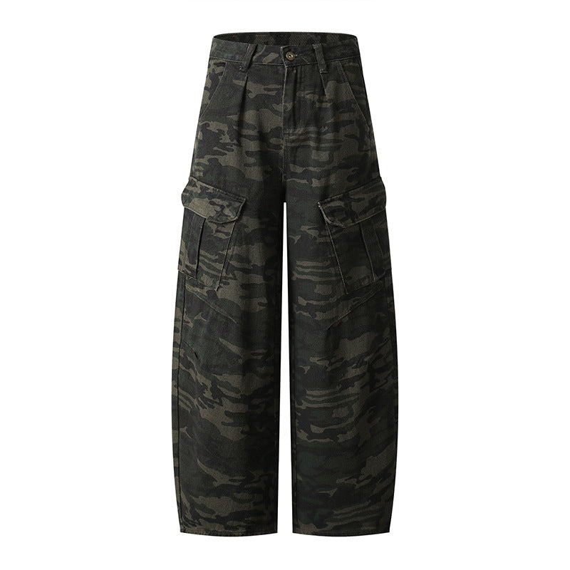 Maeve & Co Women's Camo Barrel Jeans - High-Rise Wide-Leg Cargo Pocket Denim