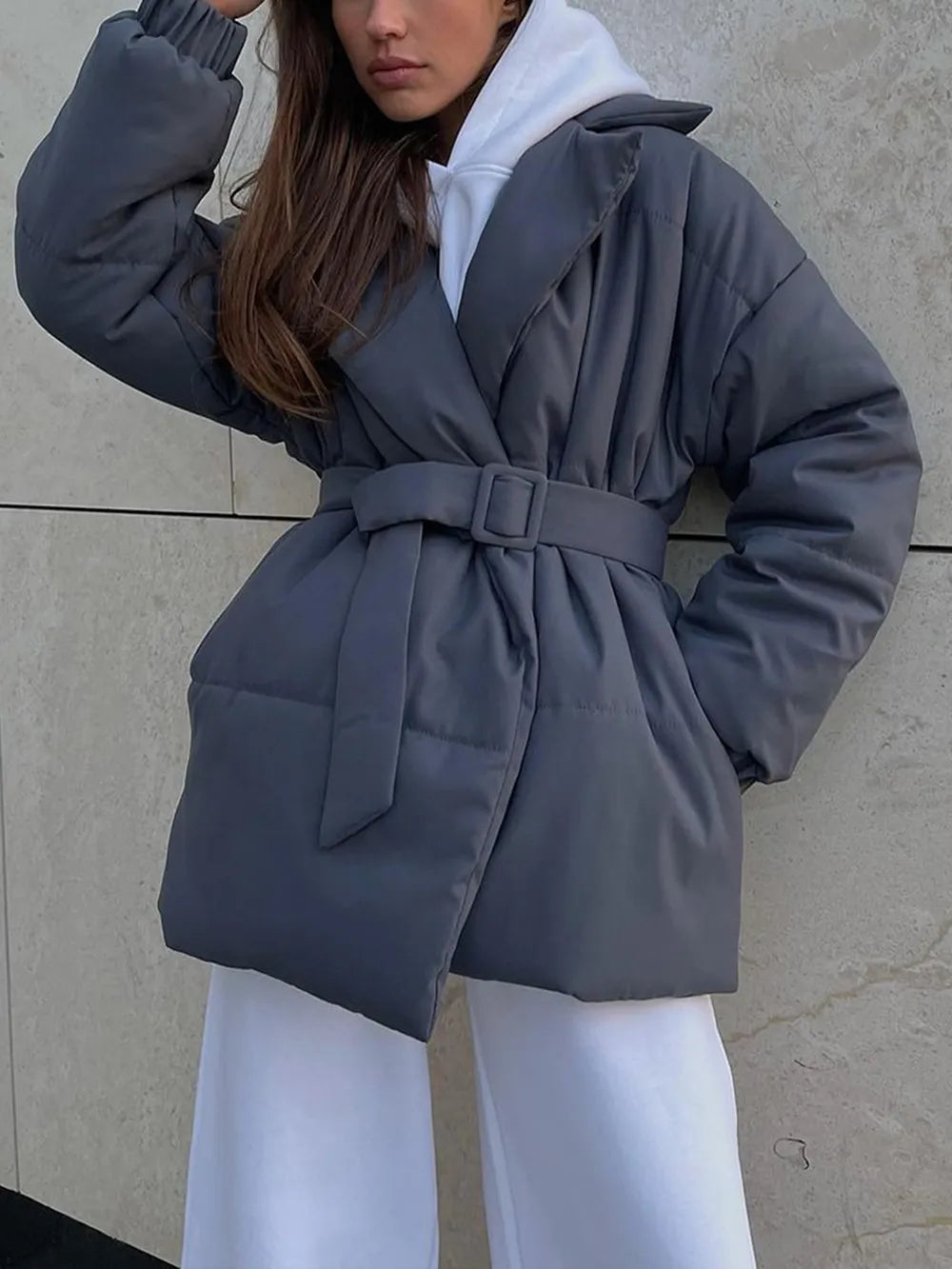 Maeve & Co Women's Puffer Coat - Belted Padded Winter Coat, Long Sleeve