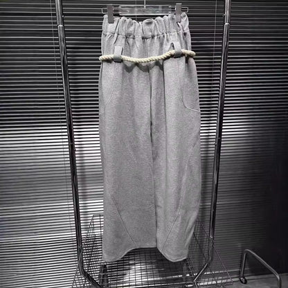 Maeve & Co Women's Wide-Leg Joggers - Rope Belt Baggy Sweatpants, Grey