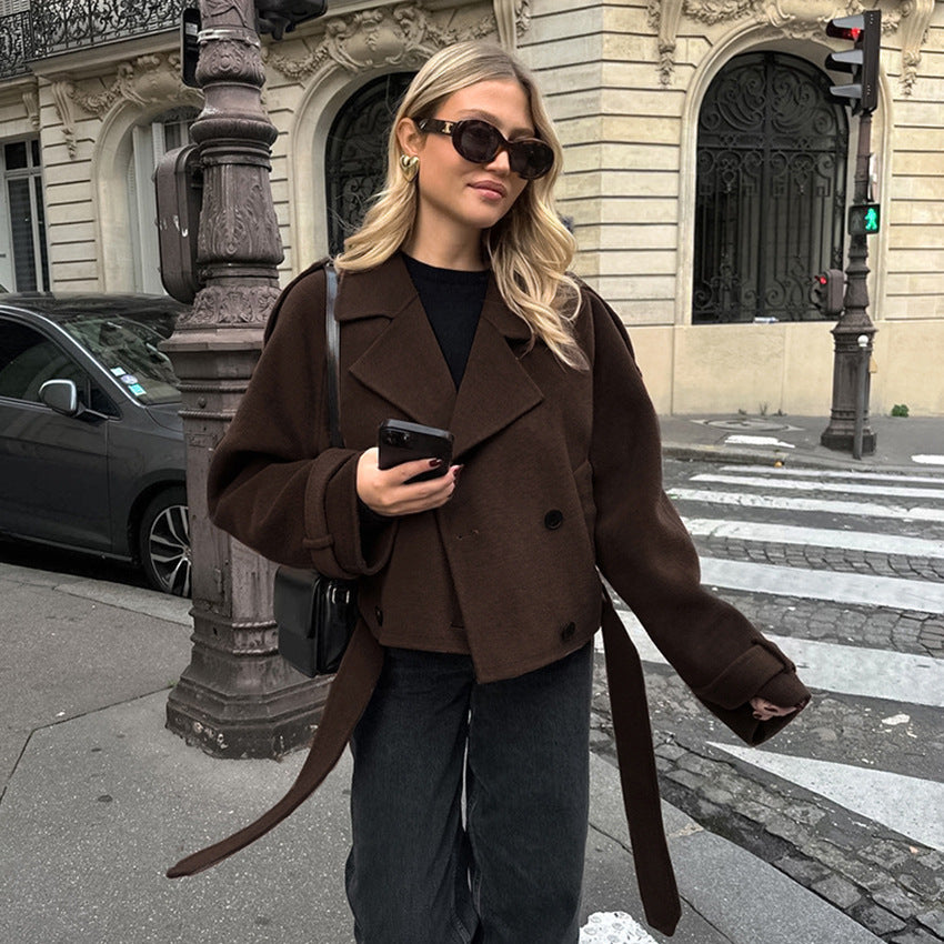 Maeve Women's Wool-Blend Coat - Double-Breasted Notch Lapel, Brown