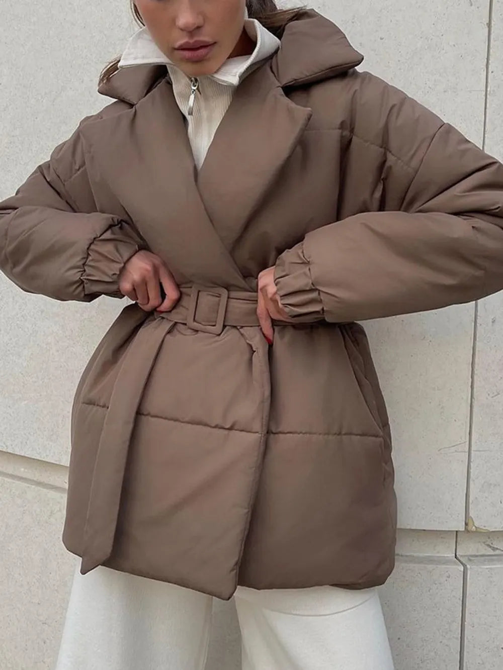 Maeve & Co Women's Puffer Coat - Belted Padded Winter Coat, Long Sleeve