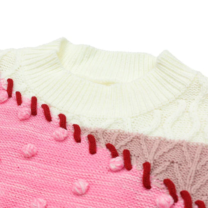 Maeve & Co Women's Colour Block Jumper - Crew Neck Knit Pullover, Long Sleeve, Beige