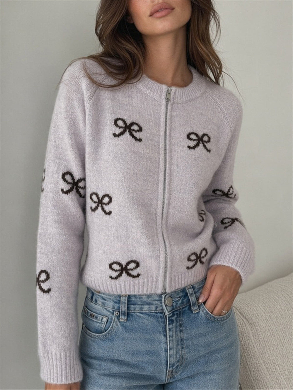 Maeve & Co Women's Bow Cardigan - Crew Neck Knitted Cardigan with Bow Detail, Long Sleeve