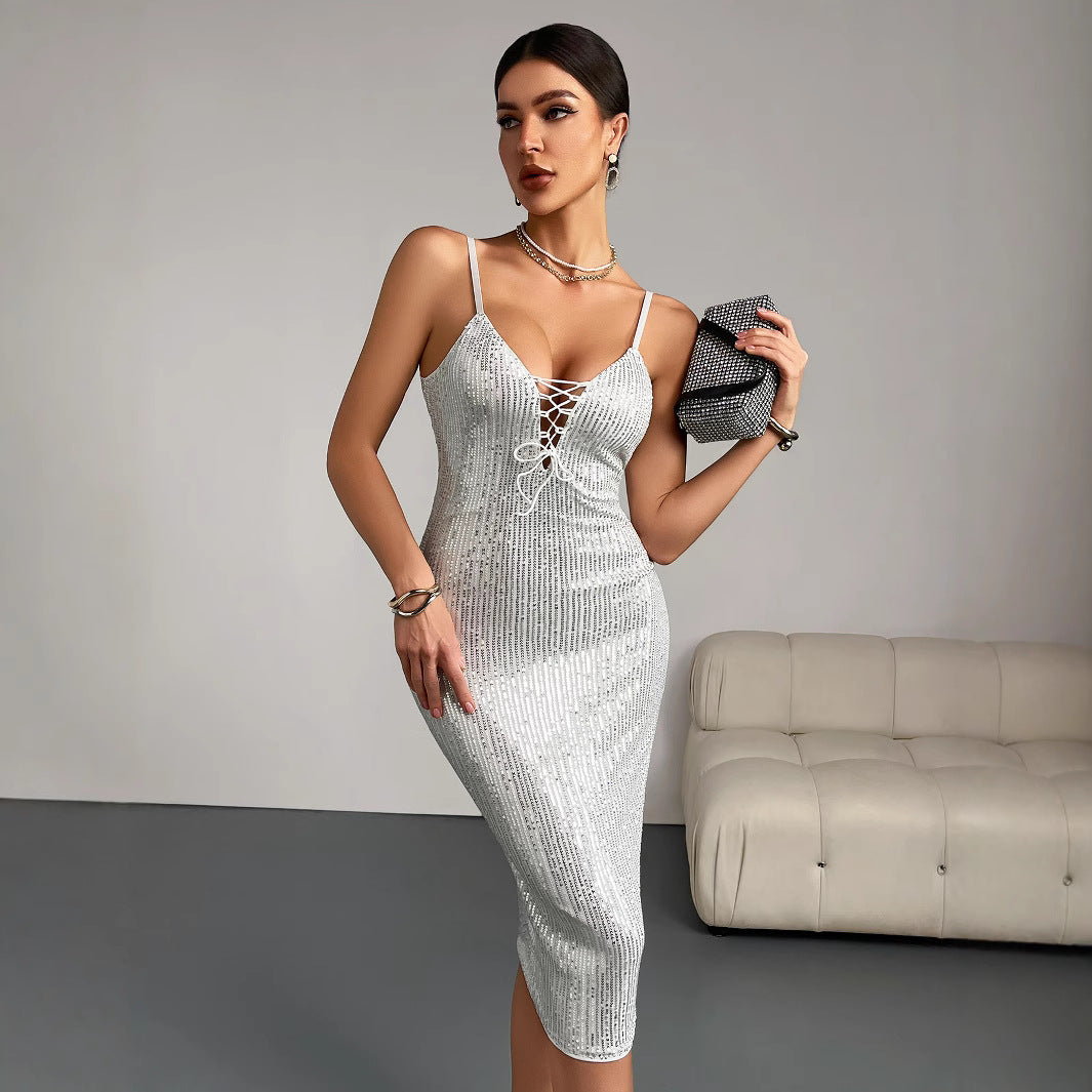 Maeve & Co Women's Sequin Dress - V-Neck Sleeveless Bodycon Party Midi Dress