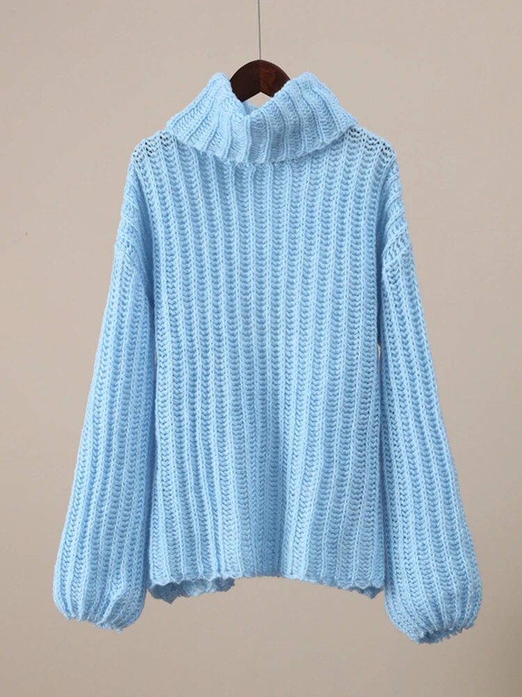 Maeve & Co Women's Roll Neck Jumper - Chunky Crochet Knit High Neck Pullover