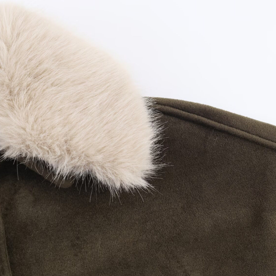 Maeve & Co Women's Faux Fur Collar Coat - Button-Front Short Winter Jacket, Olive Green