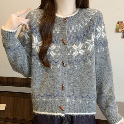 Maeve & Co Women's Fair Isle Cardigan - Check Pattern Knitted Cardigan, Long Sleeve