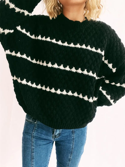 Maeve Women's Knitted Jumper - Contrast Stripe Crew-Neck