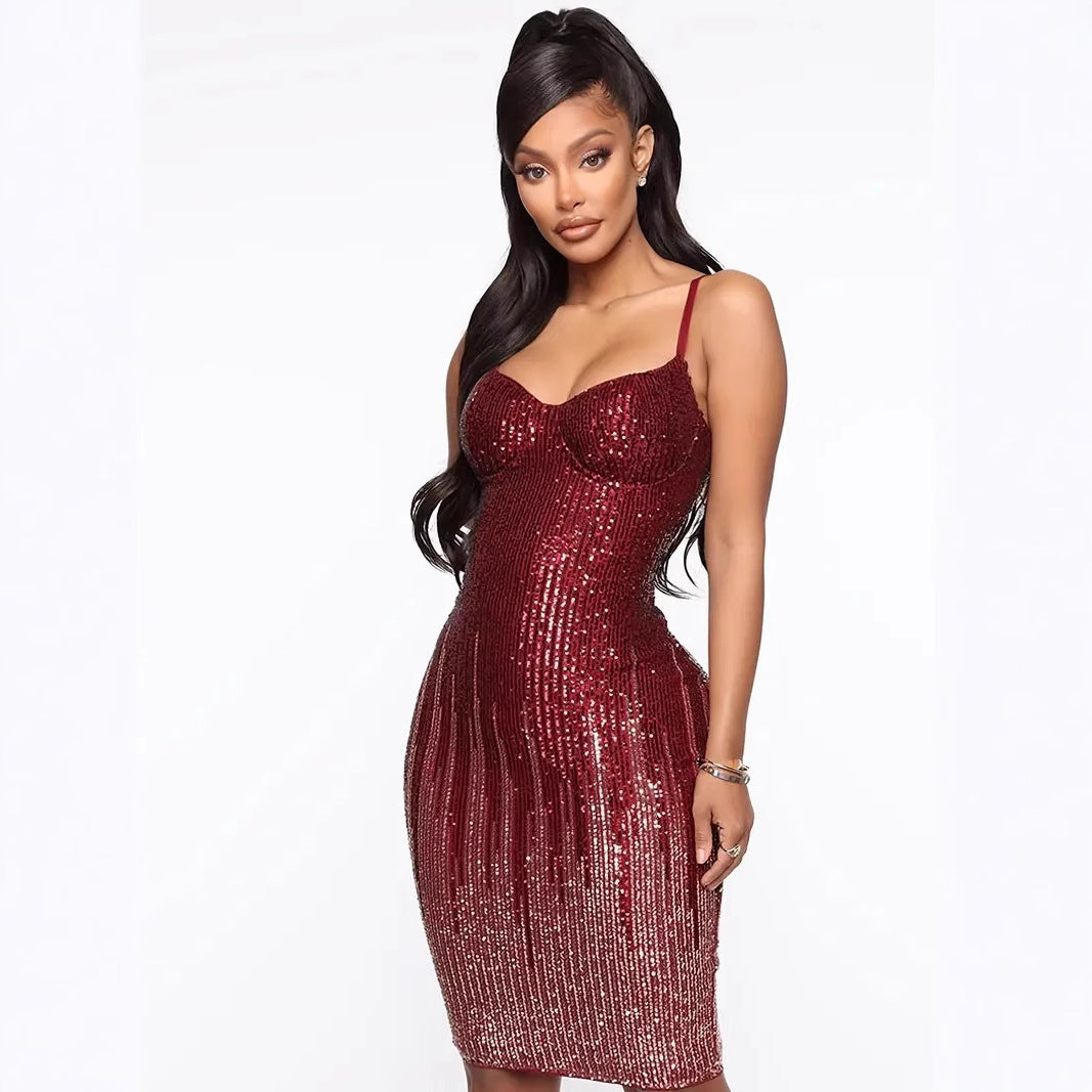 Maeve & Co Women's Sequin Midi Dress - Strapless Fitted Sparkly Party Dress