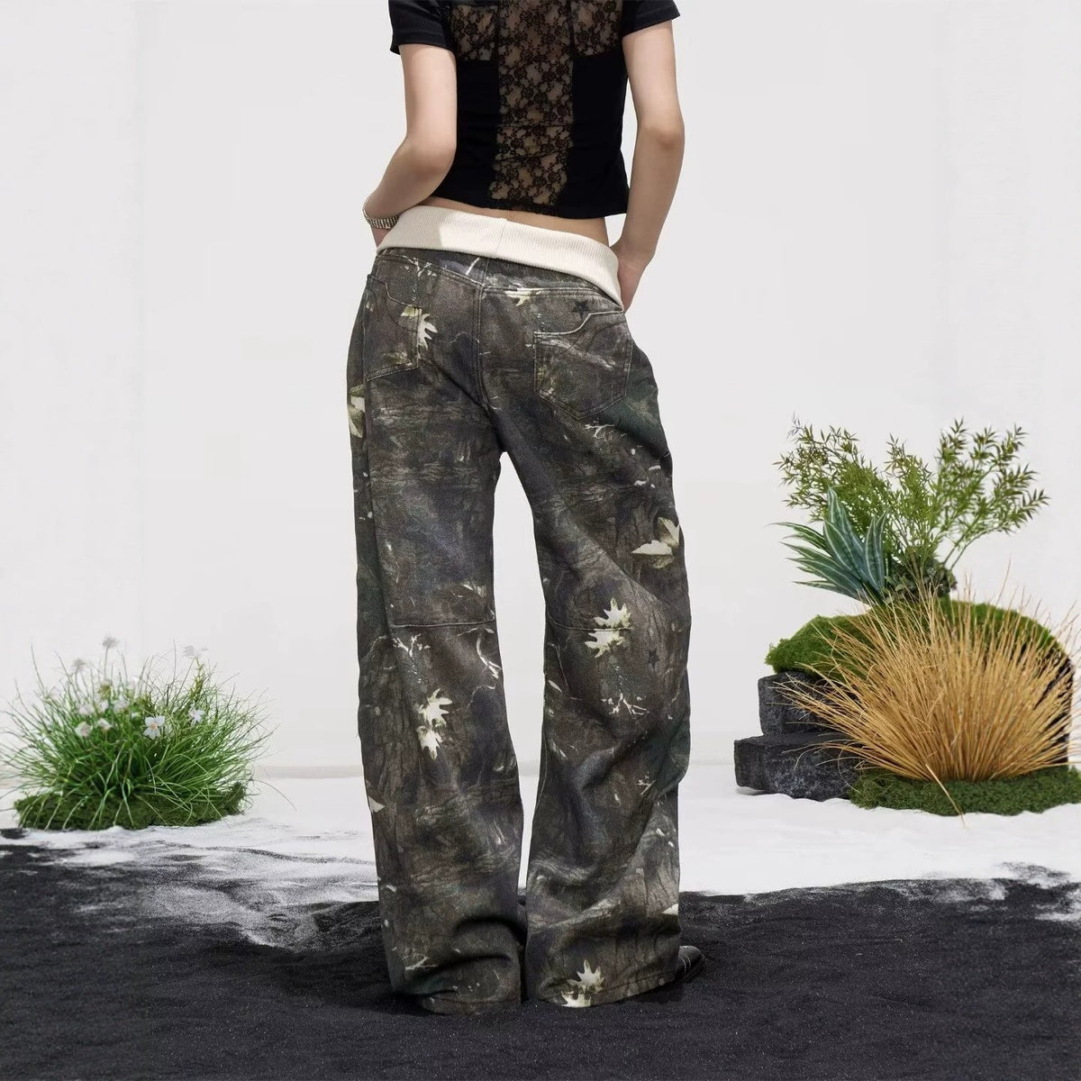 Maeve Women's Wide-Leg Jeans - Camouflage Ribbed-Waist Denim