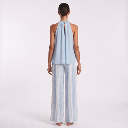 Maeve Women's Blue Co-Ord Set, Chiffon Top & Striped Wide-Leg Trousers