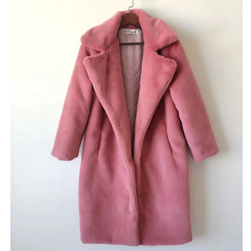 Maeve & Co Women's Faux Fur Coat - Long Lapel Plush Overcoat, Loose Fit