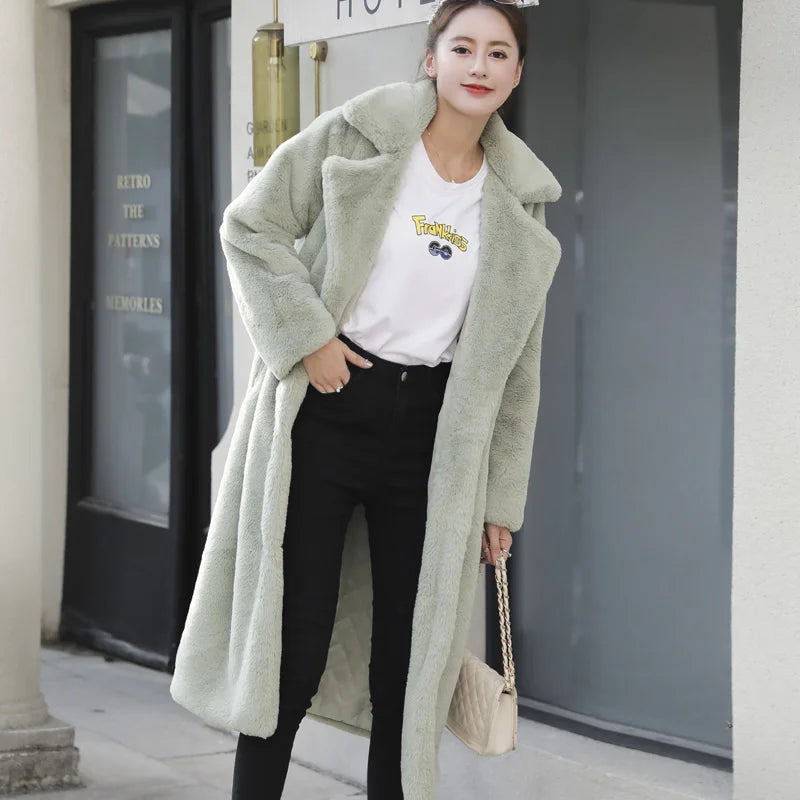 Maeve & Co Women's Faux Fur Coat - Long Lapel Plush Overcoat, Loose Fit