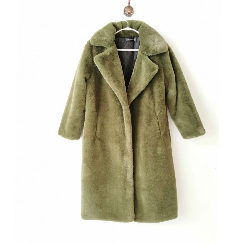 Maeve & Co Women's Faux Fur Coat - Long Lapel Plush Overcoat, Loose Fit