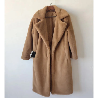 Maeve & Co Women's Faux Fur Coat - Long Lapel Plush Overcoat, Loose Fit