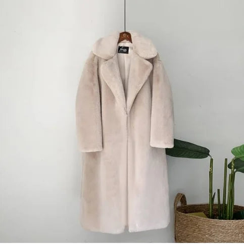 Maeve & Co Women's Faux Fur Coat - Long Lapel Plush Overcoat, Loose Fit