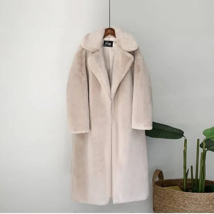Maeve & Co Women's Faux Fur Coat - Long Lapel Plush Overcoat, Loose Fit