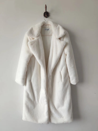 Maeve & Co Women's Faux Fur Coat - Long Lapel Plush Overcoat, Loose Fit