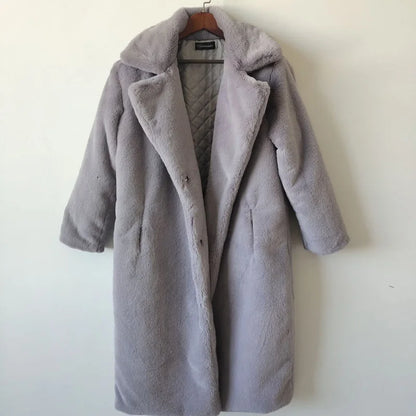 Maeve & Co Women's Faux Fur Coat - Long Lapel Plush Overcoat, Loose Fit