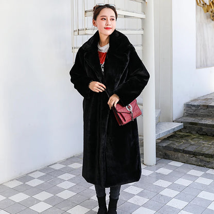 Maeve & Co Women's Faux Fur Coat - Long Lapel Plush Overcoat, Loose Fit