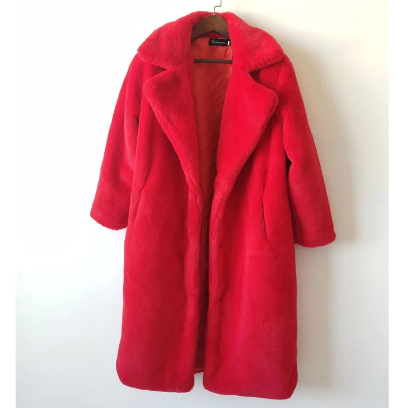 Maeve & Co Women's Faux Fur Coat - Long Lapel Plush Overcoat, Loose Fit