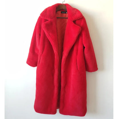Maeve & Co Women's Faux Fur Coat - Long Lapel Plush Overcoat, Loose Fit