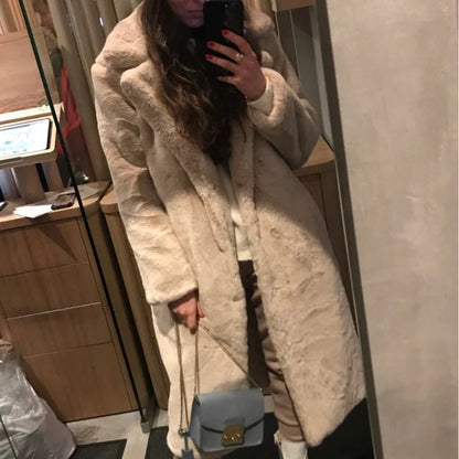 Maeve & Co Women's Faux Fur Coat - Long Lapel Plush Overcoat, Loose Fit