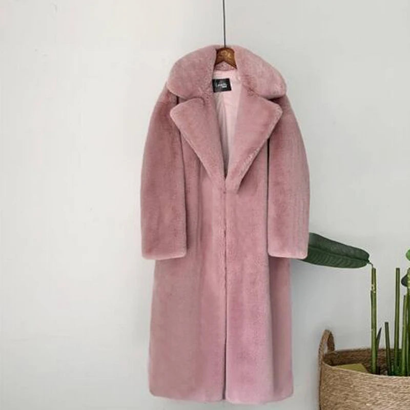 Maeve & Co Women's Faux Fur Coat - Long Lapel Plush Overcoat, Loose Fit