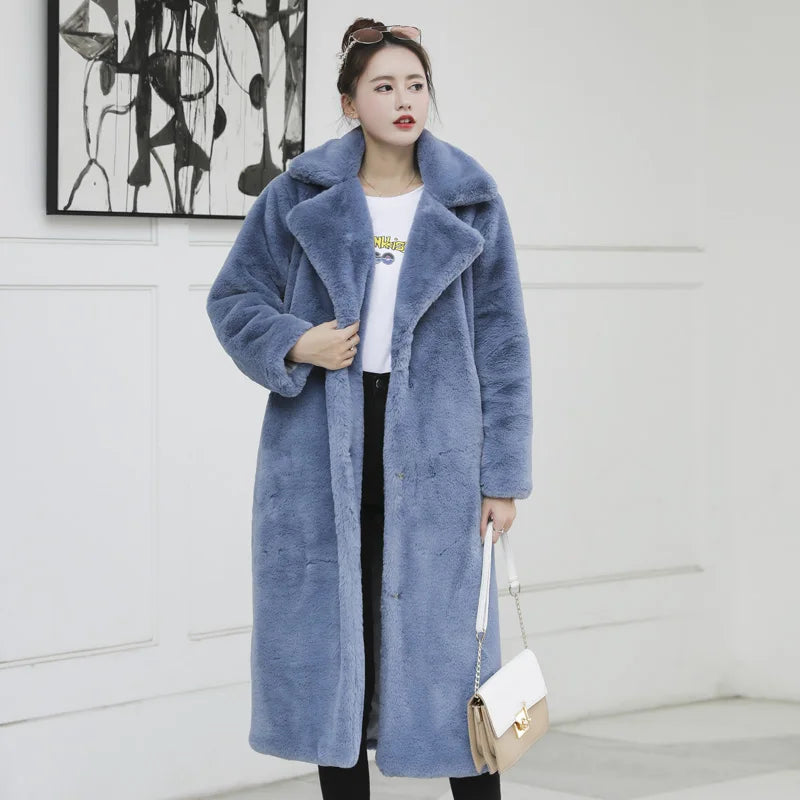 Maeve & Co Women's Faux Fur Coat - Long Lapel Plush Overcoat, Loose Fit