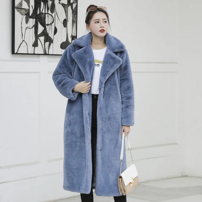 Maeve & Co Women's Faux Fur Coat - Long Lapel Plush Overcoat, Loose Fit