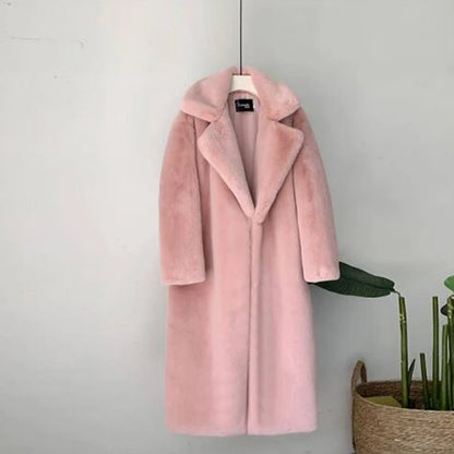 Maeve & Co Women's Faux Fur Coat - Long Lapel Plush Overcoat, Loose Fit