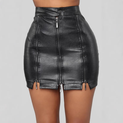 Maeve Women's Leather Skirt - Zip-Up High-Waisted Stretch, Black