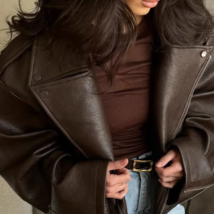 Maeve Women's Leather Jacket - brown, front