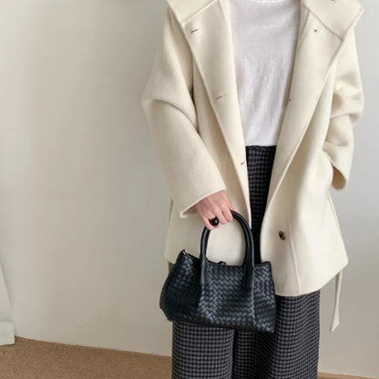 Maeve Women's Wool Coat - cream, front
