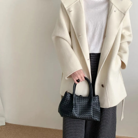 Maeve Women's Wool Coat - cream, front