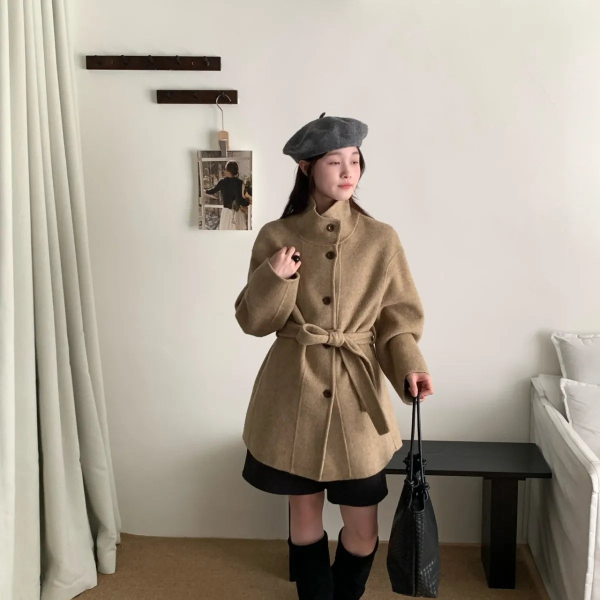 Maeve Women's Wool Coat - khaki, front