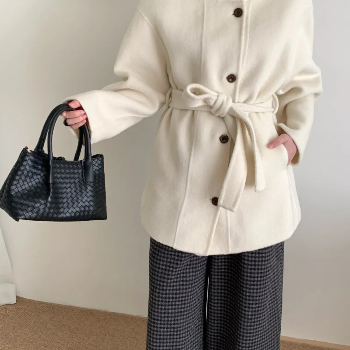 Maeve Women's Wool Coat - cream, front