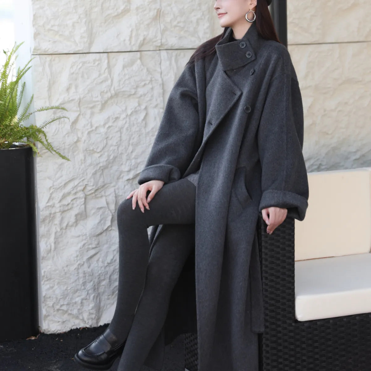 Maeve Women's Wool Coat - grey, front