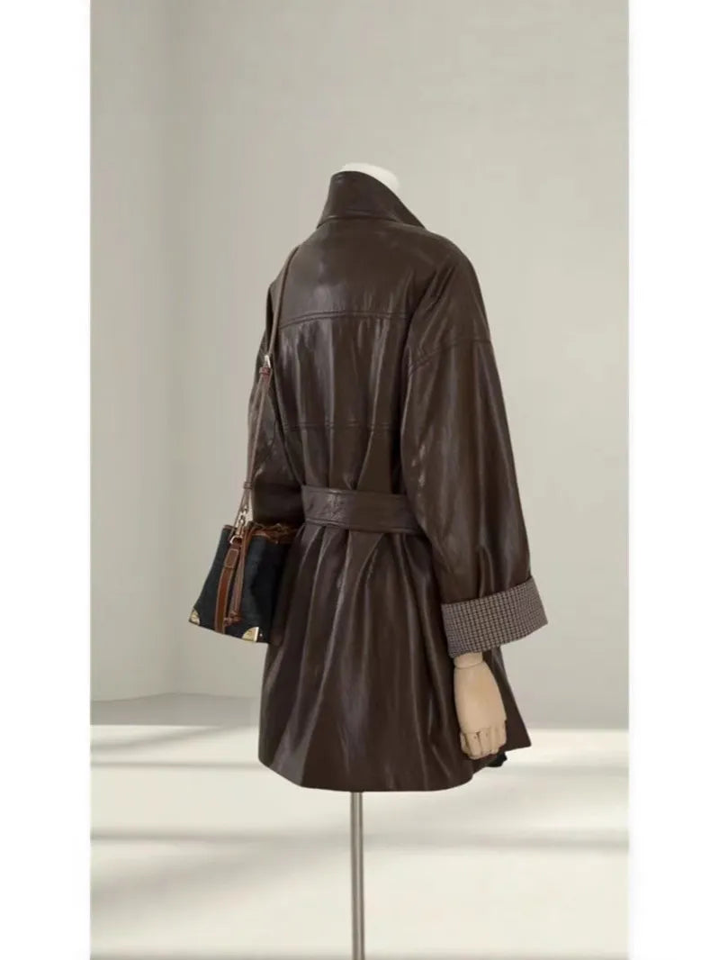 Maeve Women's Leather Jacket - brown, front