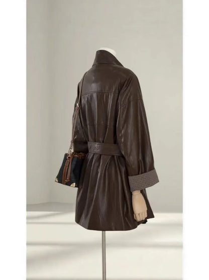 Maeve Women's Leather Jacket - brown, front