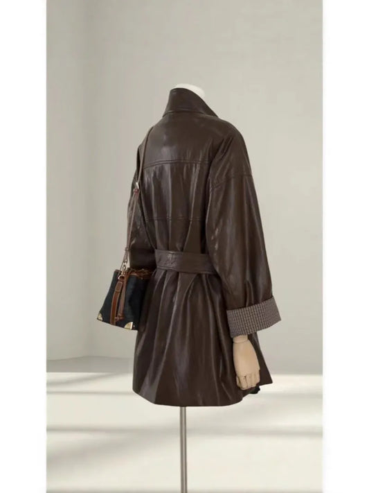 Maeve Women's Leather Jacket - brown, front