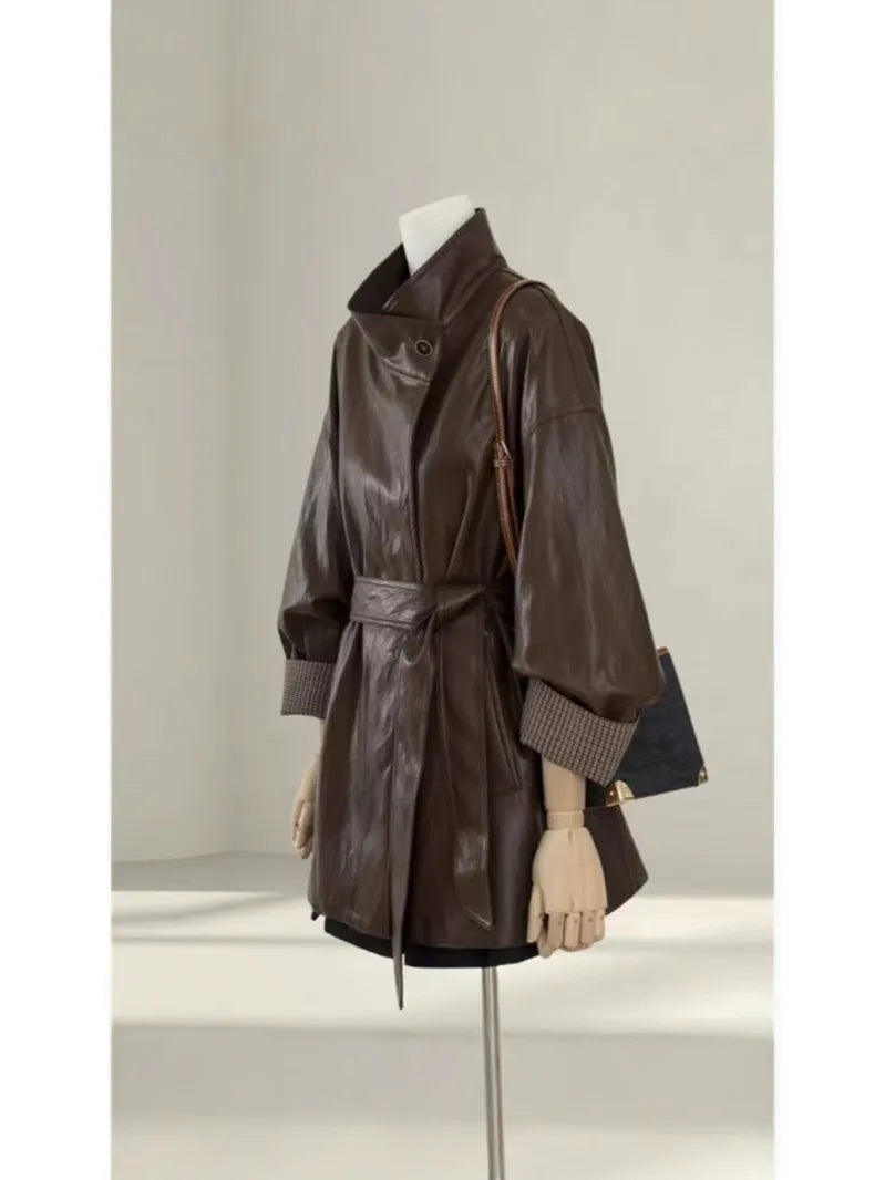 Maeve Women's Leather Jacket - brown, front